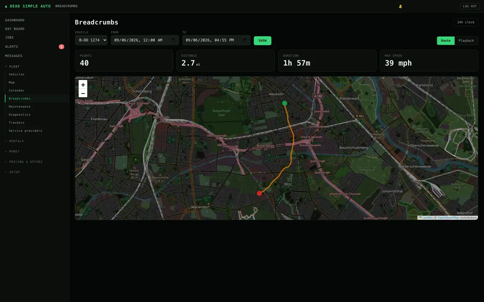 GPS trail for a trip