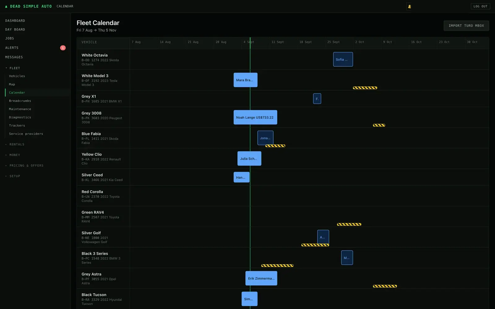 Fleet availability calendar